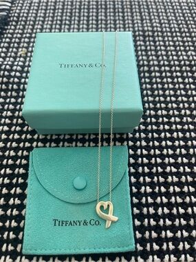 Tiffany & Co. Silver Heart Ribbon Pendant Necklace - Blue Green